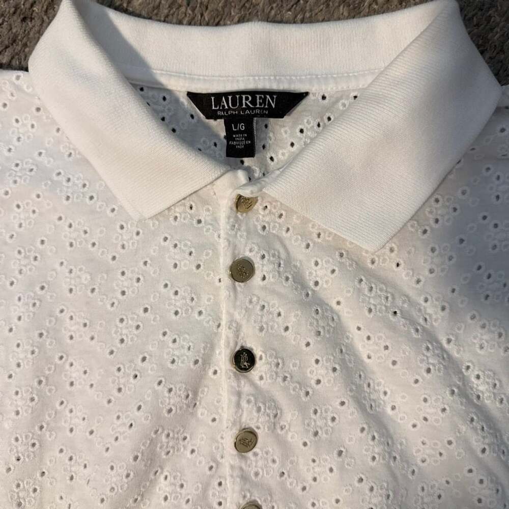 Lauren Ralph Lauren Eyelet Polo Shirt Size L White